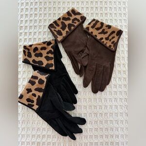 Black Leopard Print Cuff Women's Gloves